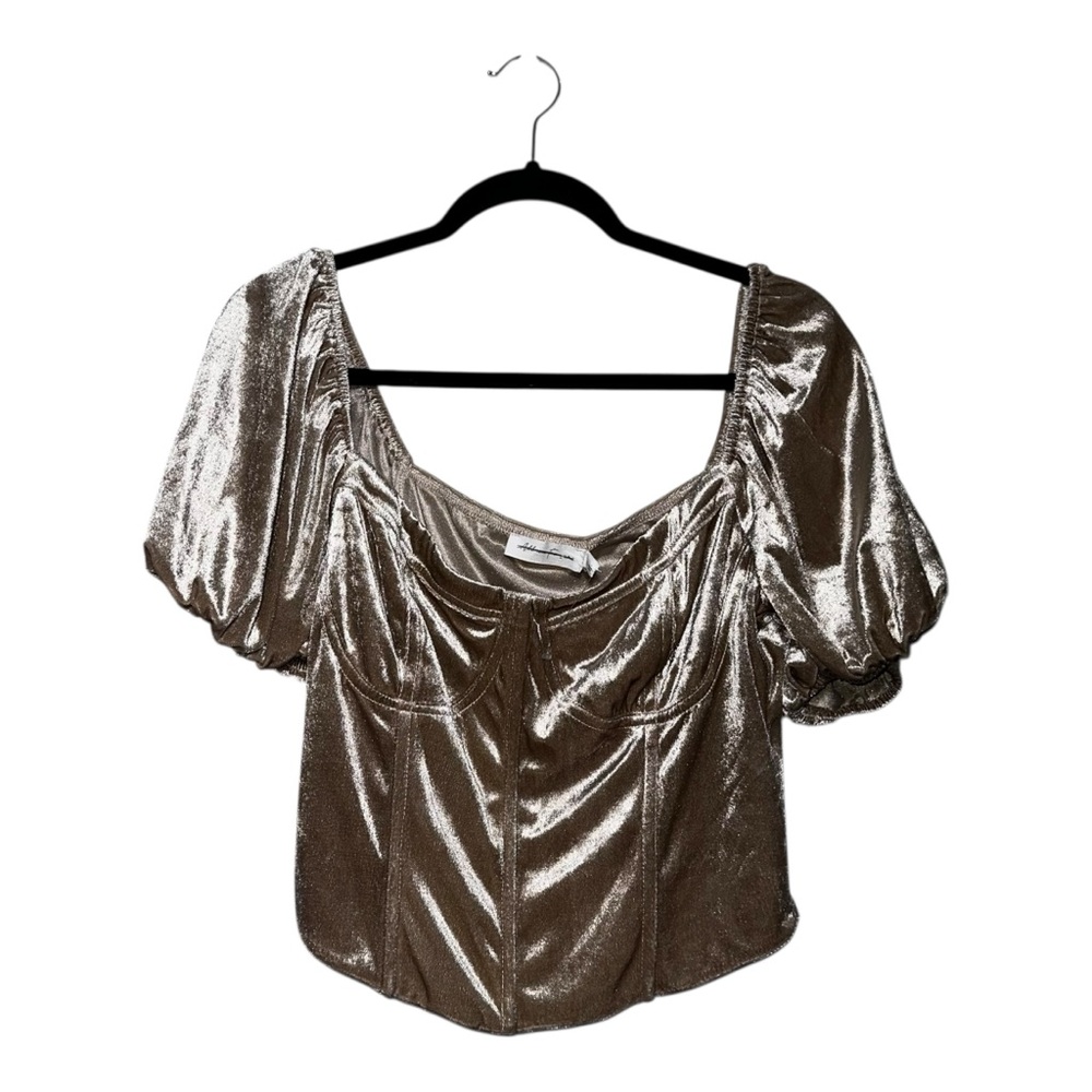 NWOT ALL IN FAVOR Champagne Velvet Puff Short Sleeve Corset Top with‎ Boning - L